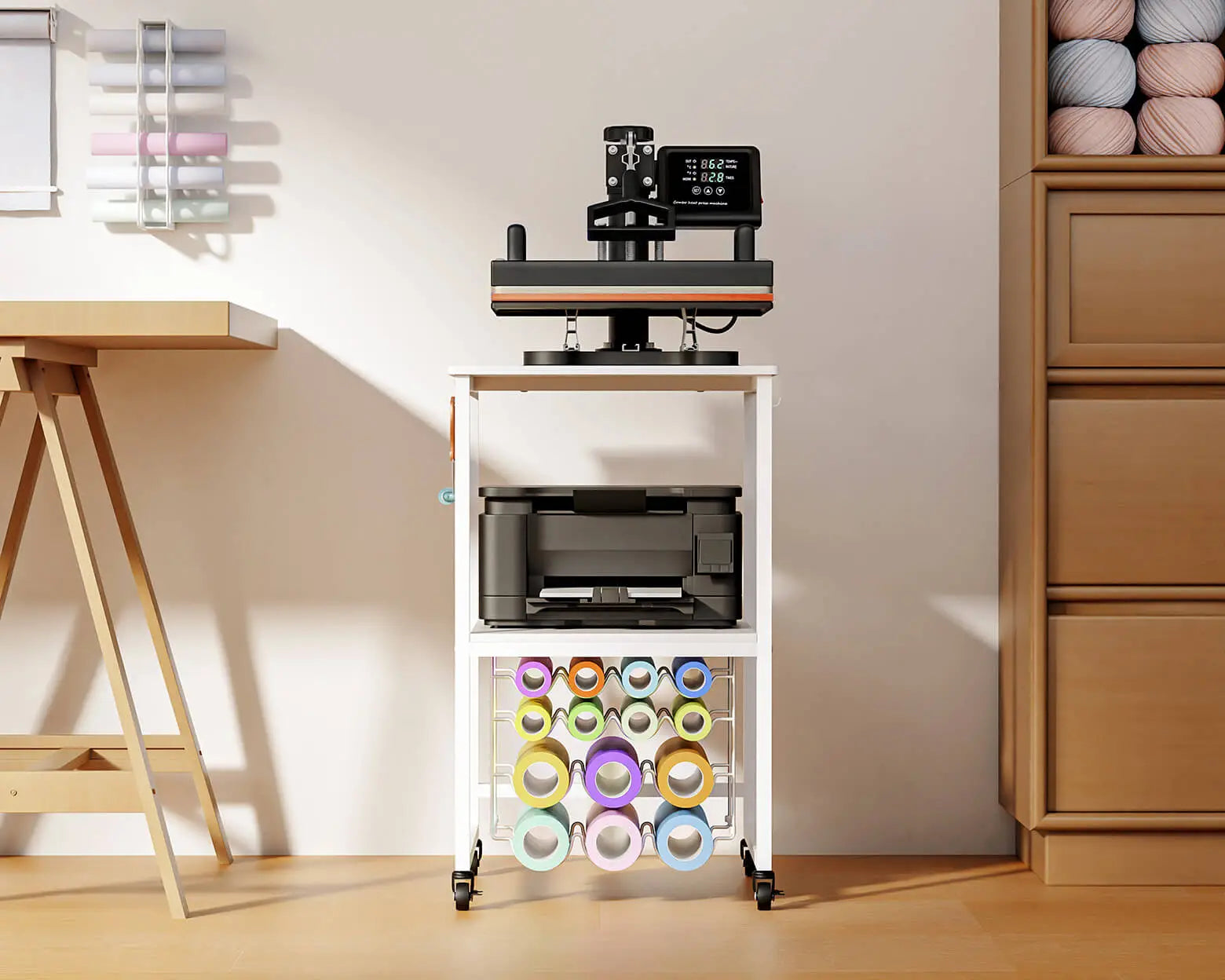 Crafit white 2-tier heat press cart