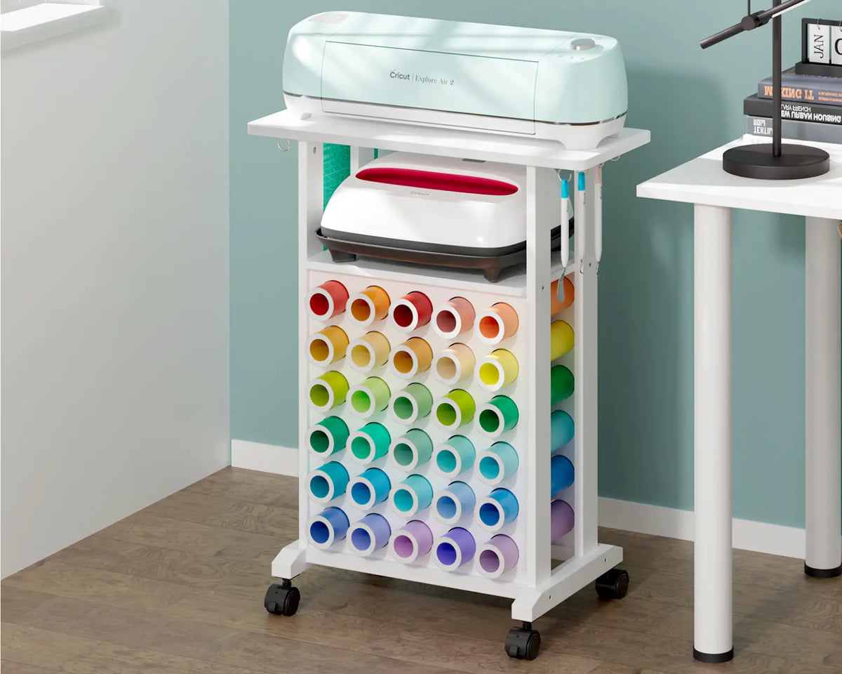 Crafit Rolling Craft Organizer with 30 Vinyl Roll Holders for Cricut