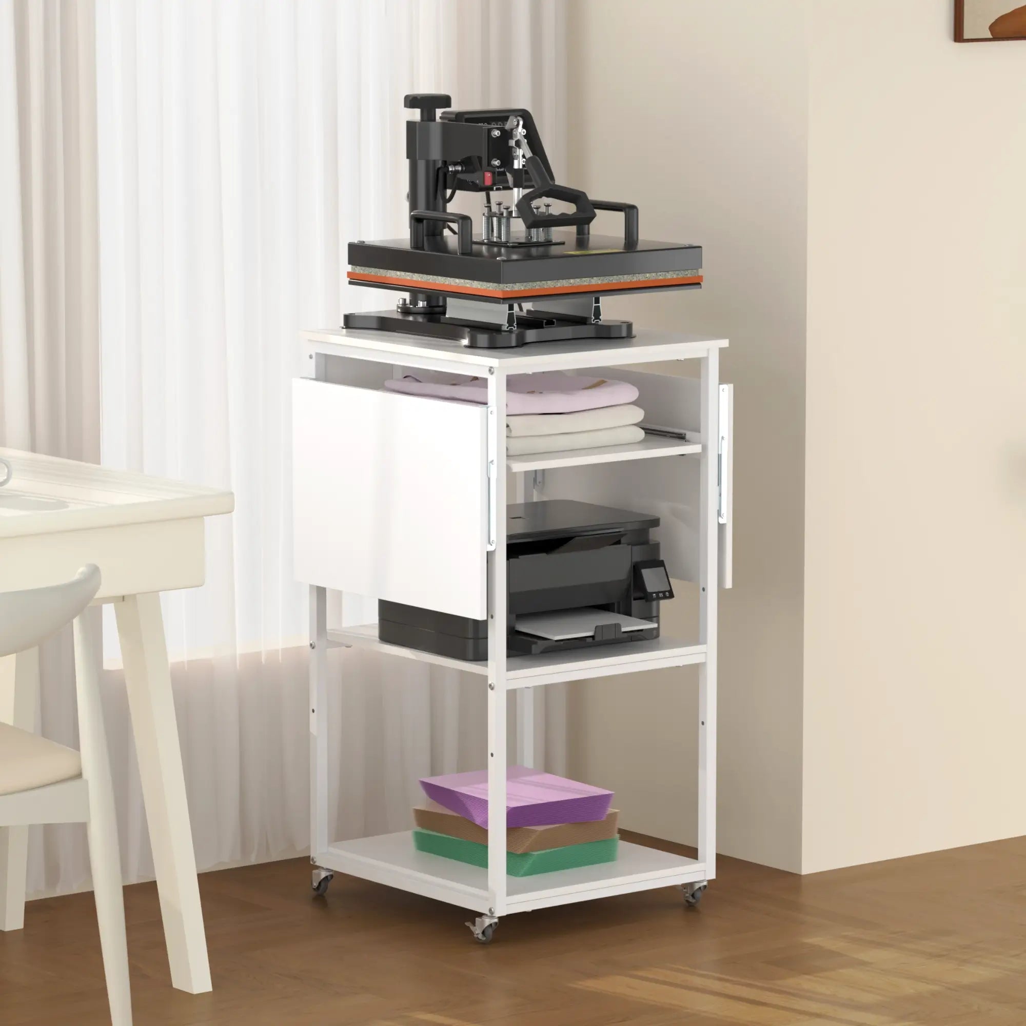 Crafit 4-Tier Adjustable Craft Storage Cart with Foldable Sides for Heat Press